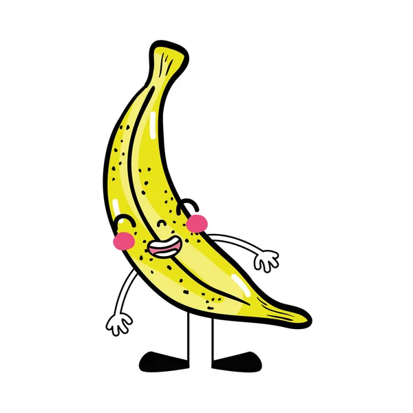 Kawaii Banana Sorriso Fruta Com Braços Pernas Vetor Ilustração — Vetor de Stock