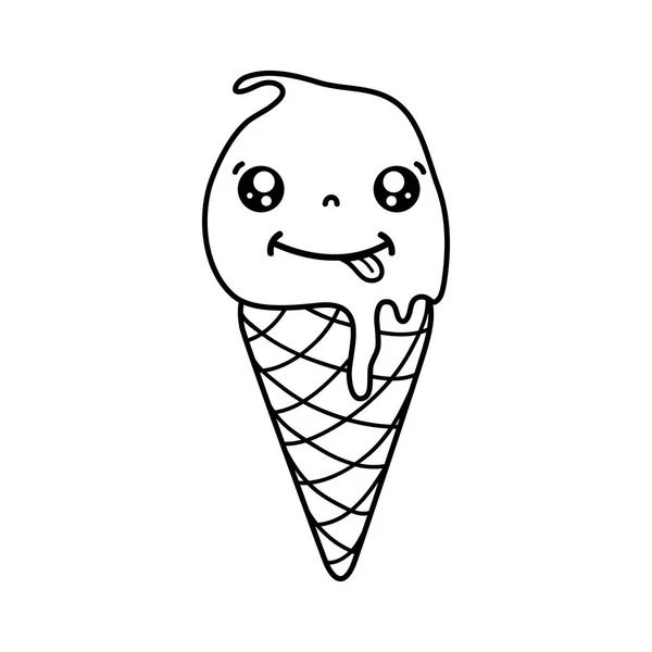 Línea Divertida Helados Kawaii Con Ilustración Vector Corneta — Archivo Imágenes Vectoriales