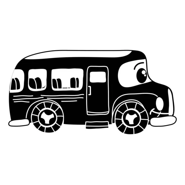 Siluet Kawaii Mutlu Okul Otobüs Ulaşım Vektör Çizim — Stok Vektör