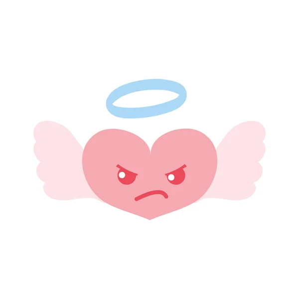 カラフルな怒っているハート天使可愛い漫画ベクトル図 — ストックベクタ