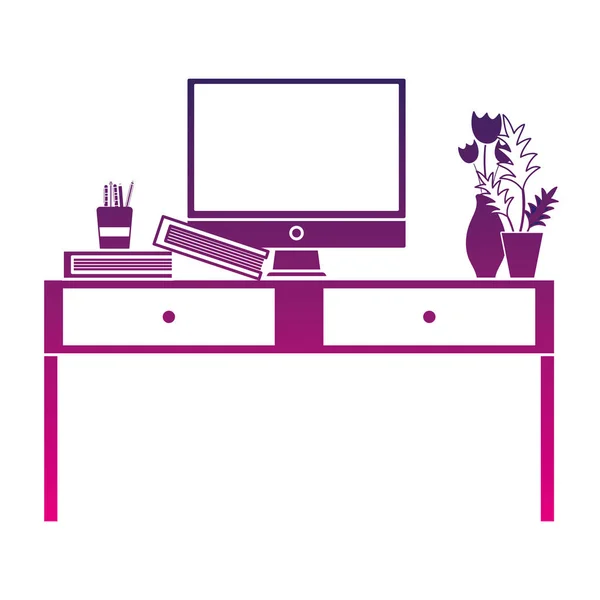 Silhouette Objet Bureau Bois Avec Tiroirs Illustration Vectorielle Par Ordinateur — Image vectorielle