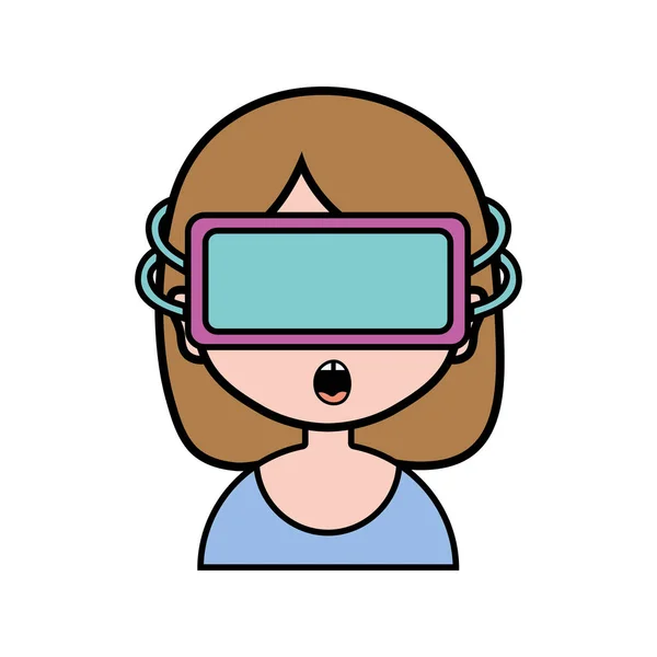 仮想ゲーム ベクトル図に メガネの女の子 — ストックベクタ