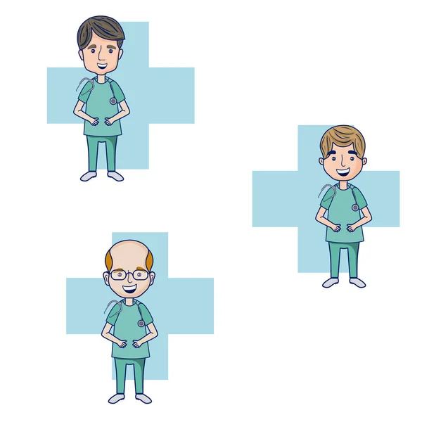 医生动画片收集蓝色跨背景向量例证图设计 — 图库矢量图片