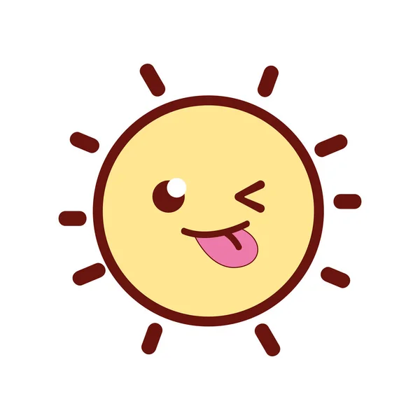 Lijn Kleur Grappig Schattig Zon Kawaii Weer Vectorillustratie — Stockvector