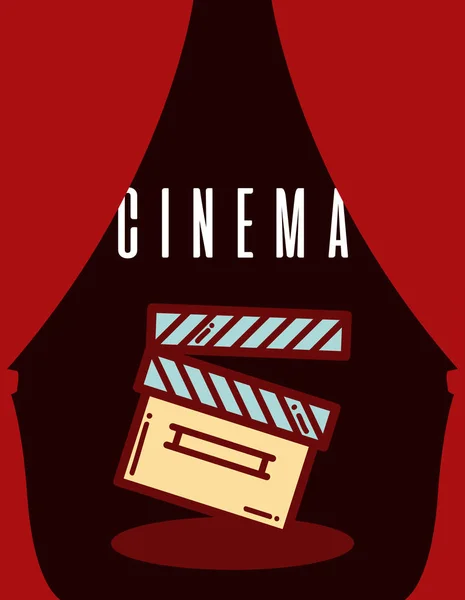 Kino Niedlich Clapboard Cartoon Design Behin Rote Vorhänge Vektor Illustration — Stockvektor