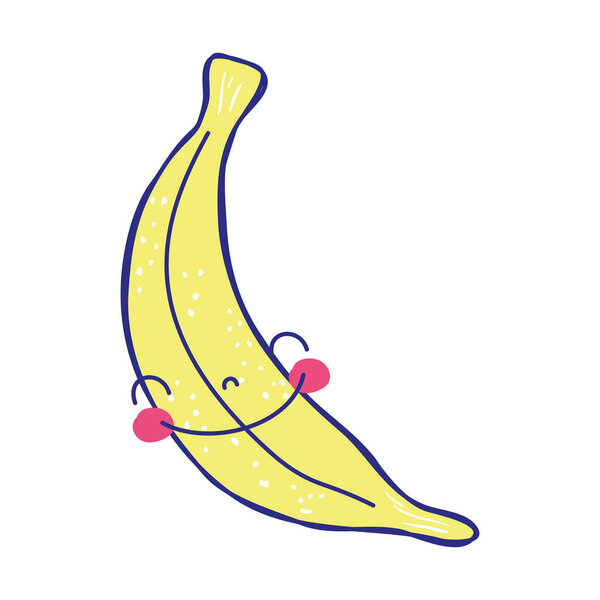 Цвет линии милый банан Кавайи счастливый фруктовый вектор иллюстрация
