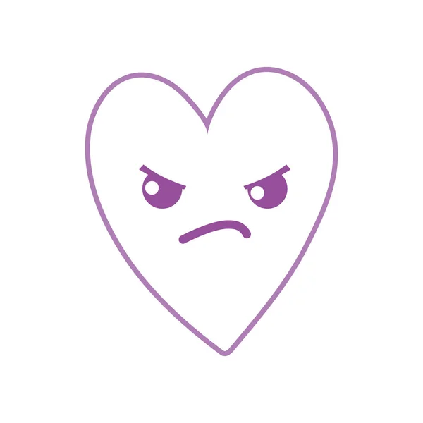 Color Line Cute Angry Heart Kawaii Cartoon Vector Illustration — Stock Vector