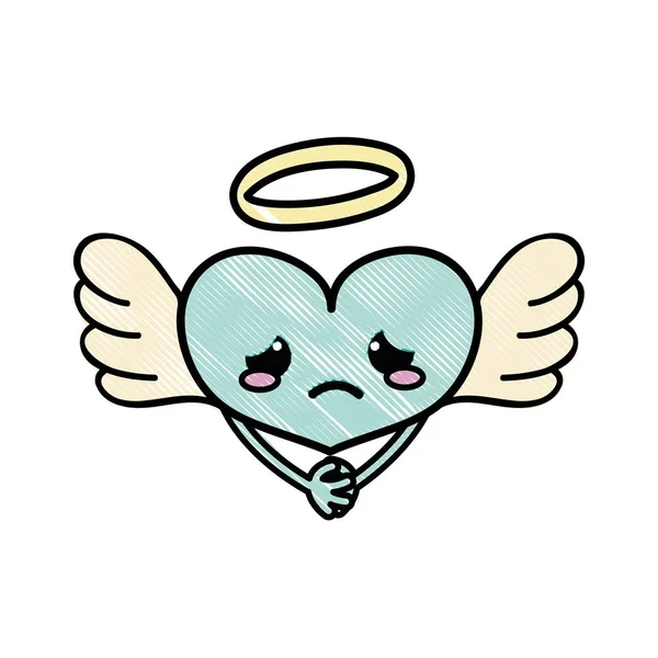 Тертое Плачущее Сердце Ангела Кавайи Векторной Иллюстрацией Рук — стоковый вектор