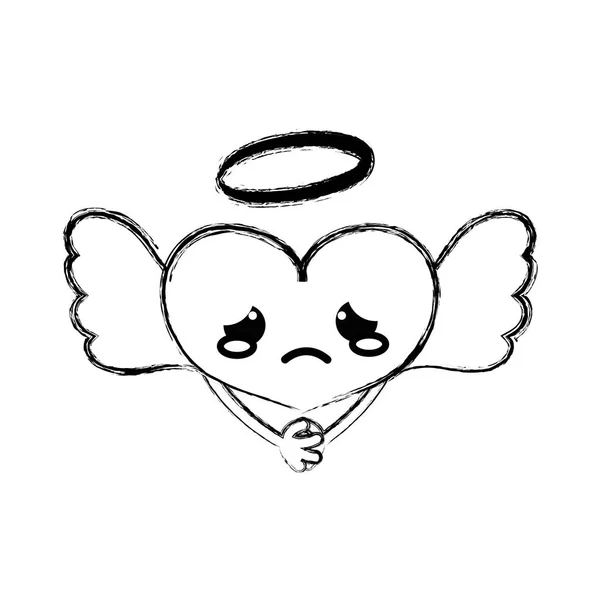 Figure Crying Heart Angel Kawaii Arms Vector Illustration — Stock Vector
