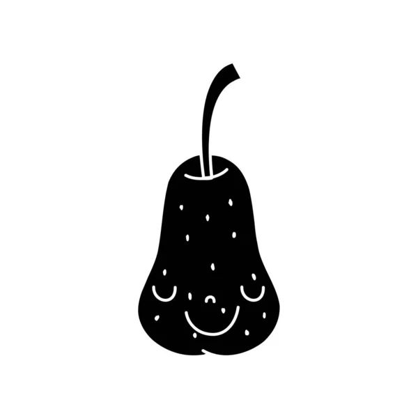 Kontur Glücklich Birne Frucht Zarte Kawaii Vektor Illustration — Stockvektor