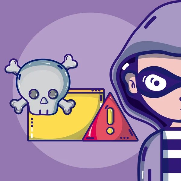 Hacker Com Cibercrime Desenhos Animados Vírus Ilustração Vetorial Design Gráfico — Vetor de Stock