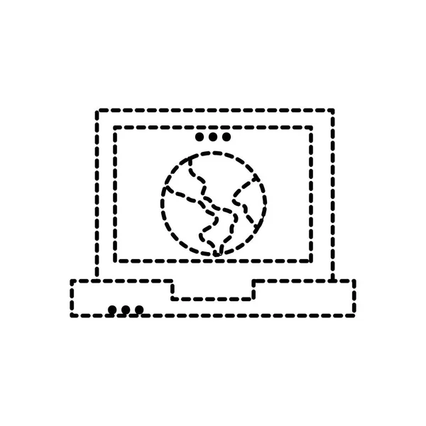 Forme Pointillée Planète Terre Globale Intérieur Ordinateur Portable Technologie Illustration — Image vectorielle