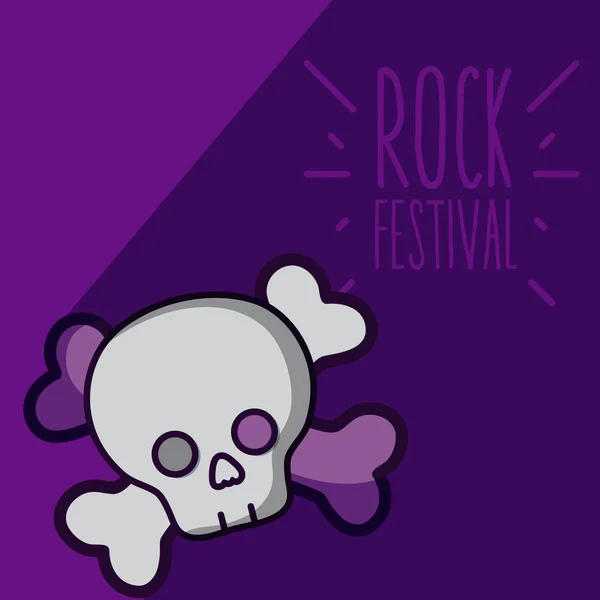 Cráneo Festival Rock Vector Dibujos Animados Ilustración Diseño Gráfico — Vector de stock