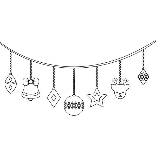 Línea Diferentes Bolas Colgando Decoración Navidad Vector Ilustración — Vector de stock