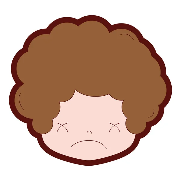 Line Color Boy Head Curly Hair Sad Face Vector Illustration — Stock Vector