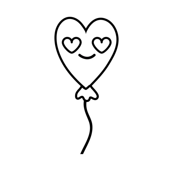 Линия Сердца Воздушный Шар Любви Кавайи Мультфильм Векторная Иллюстрация — стоковый вектор