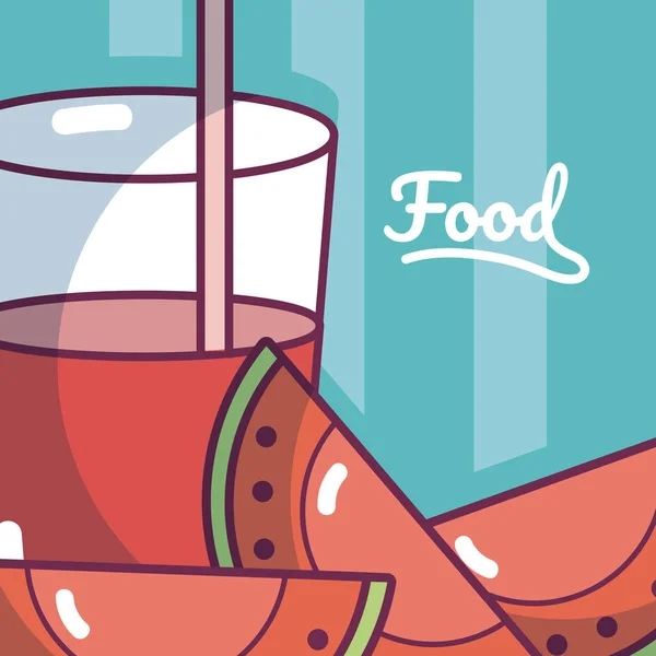 Watermelon Juice Cup Natural Fresh Cartoon Vector Illustration Graphic Design — Stock Vector
