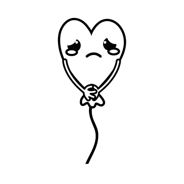 泣いている腕のベクトル図で心臓バルーン可愛いライン — ストックベクタ