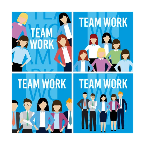 Set Van Teamwerk Vierkante Kaders Collectie Vector Illustratie Grafisch Ontwerp — Stockvector