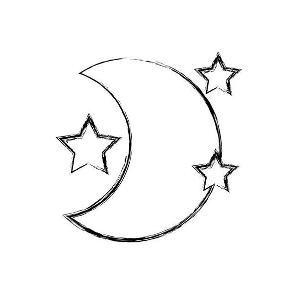 Figure Cute Moon Stars Night Space Vector Illustration — Stock Vector