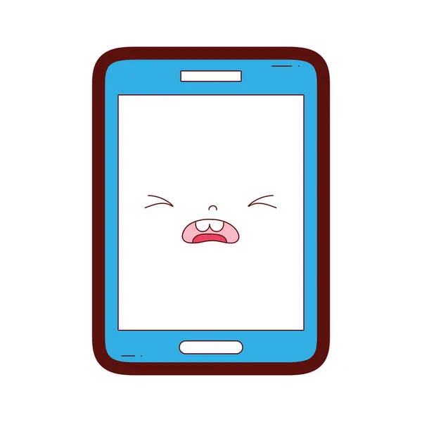 Line Color Kawaii Smartphone Cute Pity Face Vector Illustration — Stock Vector