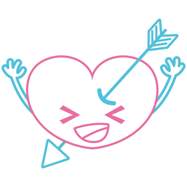 Цветовая Линия Счастливое Сердце Стрелкой Кавайи Векторной Иллюстрацией Рук — стоковый вектор