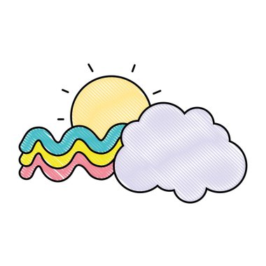 Güneş ve parlak gökkuşağı gökyüzü vektör çizim buluta ile rendelenmiş