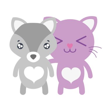 renkli fox ve kedi sevimli hayvan arkadaşlar illüstrasyon vektör