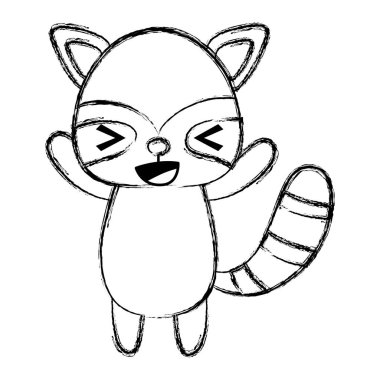 Grunge şirin ve neşeli rakun vahşi hayvan vektör çizim