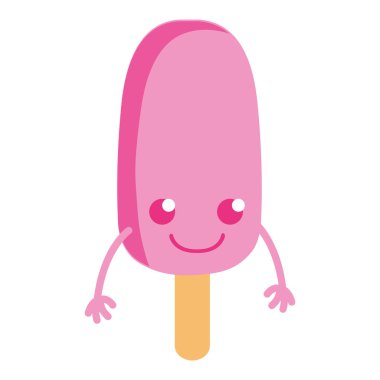 renkli mutlu oval buz lolly kawaii vektör çizim