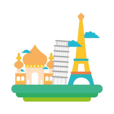 renkli taj mahal ve pisa Kulesi Eyfel ile tatil vektör çizim kule