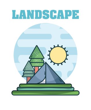 Manzara çadır ve sun'ın bulutlar vektör çizim grafik tasarım