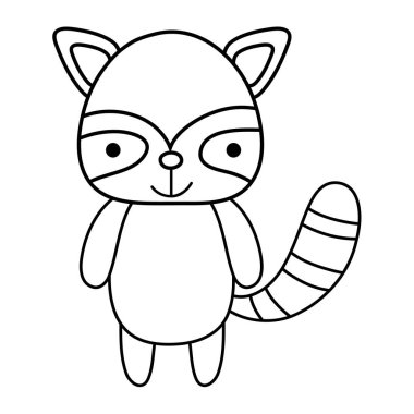 satır şirin ve mutlu rakun vahşi hayvan vektör çizim