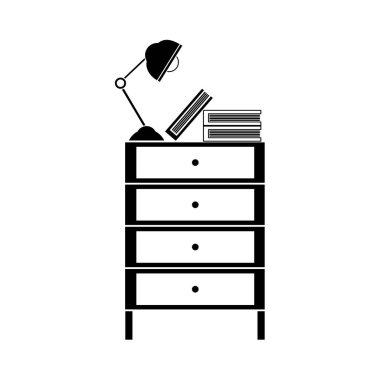 kontur dolap dosyası arşiv lamba masa ve kitap vektör çizim ile