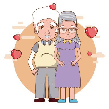 Şirin dedesi romantik çift çizgi film vektör çizim grafik tasarım