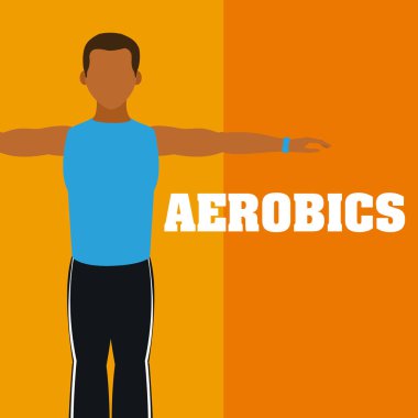 Turuncu arka plana vektör çizim grafik tasarım üzerinde aerobik yapan erkek