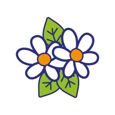 Tam renk güzel çiçekleri yaprakları ve doğal yaprakları ile vektör çizim