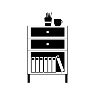 dolap dosyası arşiv kahve Kupası ve mutfak eşyaları vektör çizim ile kontur