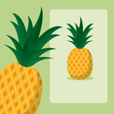 Yeşil renkli vektör çizim grafik tasarım üzerine lezzetli ananas