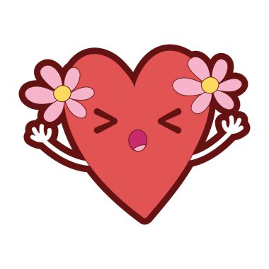 çiçekler kawaii silah vektör çizim ile kalple uyku çizgi rengi