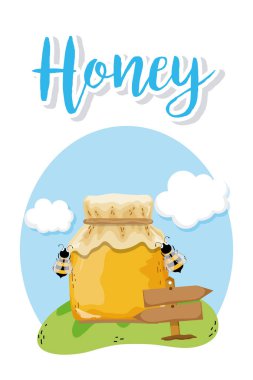 Arı ve öğeleri çizgi film doğa vektör çizim grafik tasarımı ile tatlı bal kartı