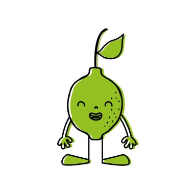 vektör çizim Kawaii limon gülümseme meyve kolları ve bacakları ile renk