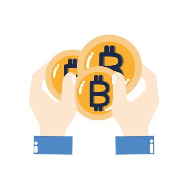 Bitcoin para banka ve Pazar Tema izole tasarım vektör çizim