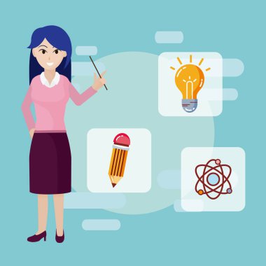 Eğitim sembolleri vektör çizim grafik tasarım ile genç öğretmen karikatür