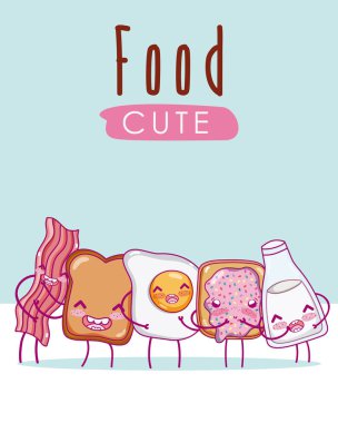 Şirin gıda kawaii çizgi film illüstrasyon grafik tasarım vektör