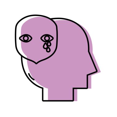 siluet vektör çizim içinde zihinsel duygu ağlayan yüz adamla