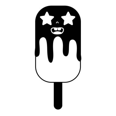 siluet mutlu kawaii buz lolly yıldız gözleri vektör çizim ile
