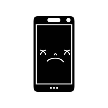 kontur kawaii smartphone tatlı üzgün yüz vektör çizim