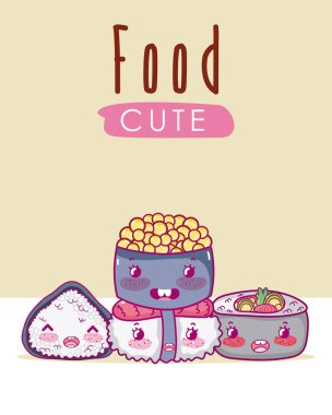 Sevimli Japon yemekleri kawaii karikatür vektör çizim grafik tasarım