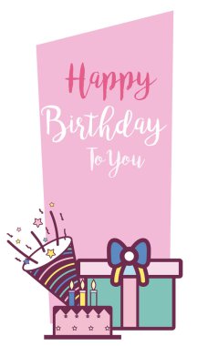 Mutlu Doğum günü kartı giftbox ve kek karikatürler vektör çizim grafik tasarım ile